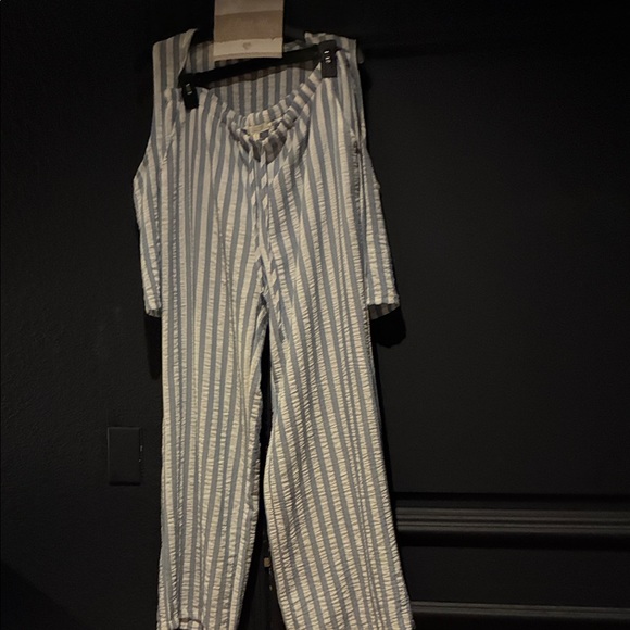 No Comment Two piece linen striped set/sleeveless vest and pants - Picture 1 of 8